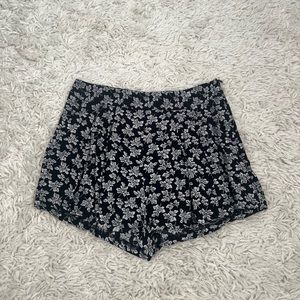 Black floral fabric shorts